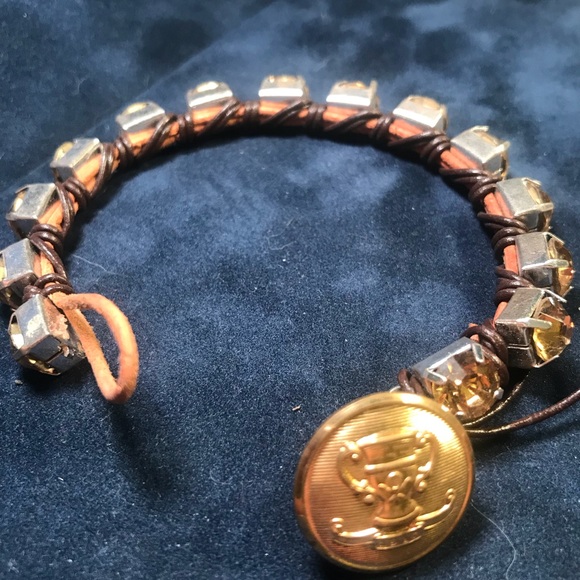 Gold and Brown Leather and Rhinestone Bracelet NEW - Picture 2 of 3
